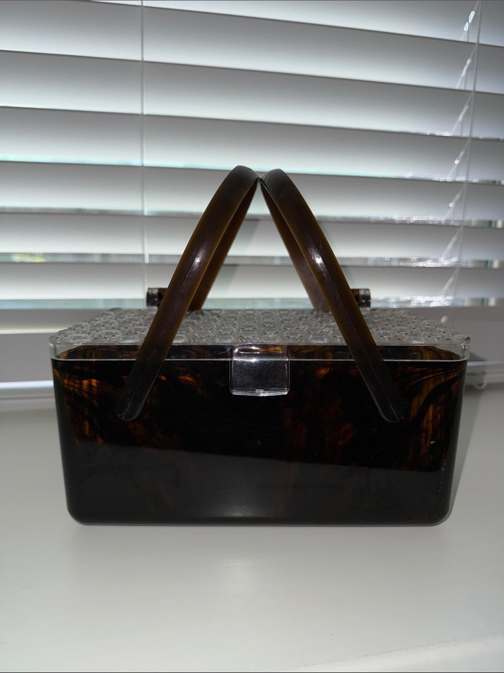 Classic Tortoiseshell Basket Bag with Clear Lid